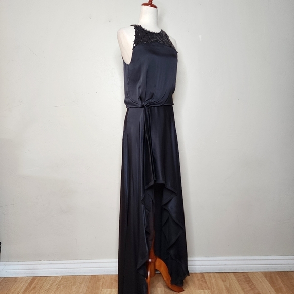 Halston Heritage Black Silk and Sequin Asymmetrical Gown size 4 - Picture 11 of 13
